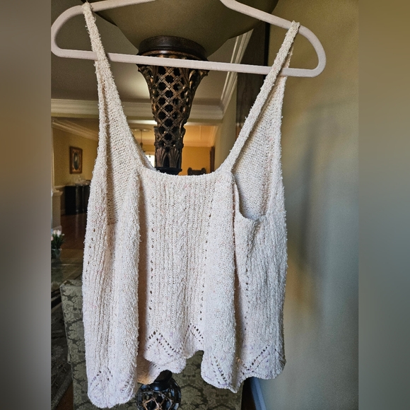 NWOT Anthropologie V-neck Pointelle Sweater Tank Ivory/ Multi MarbleLinen - Picture 9 of 14